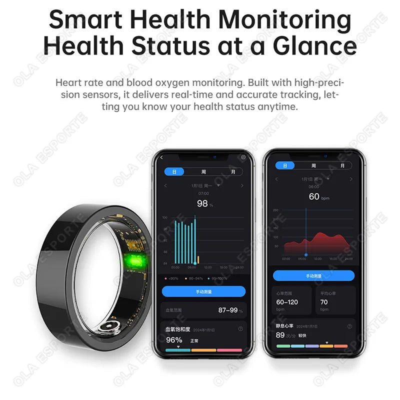 2026 New Smart Ring Heart Rate Blood Pressure Sleep Monitoring Motion Tracking IP68 Waterproof Men Women Smart Ring Holiday Gift Peaceful Pleasures Health and Wellness