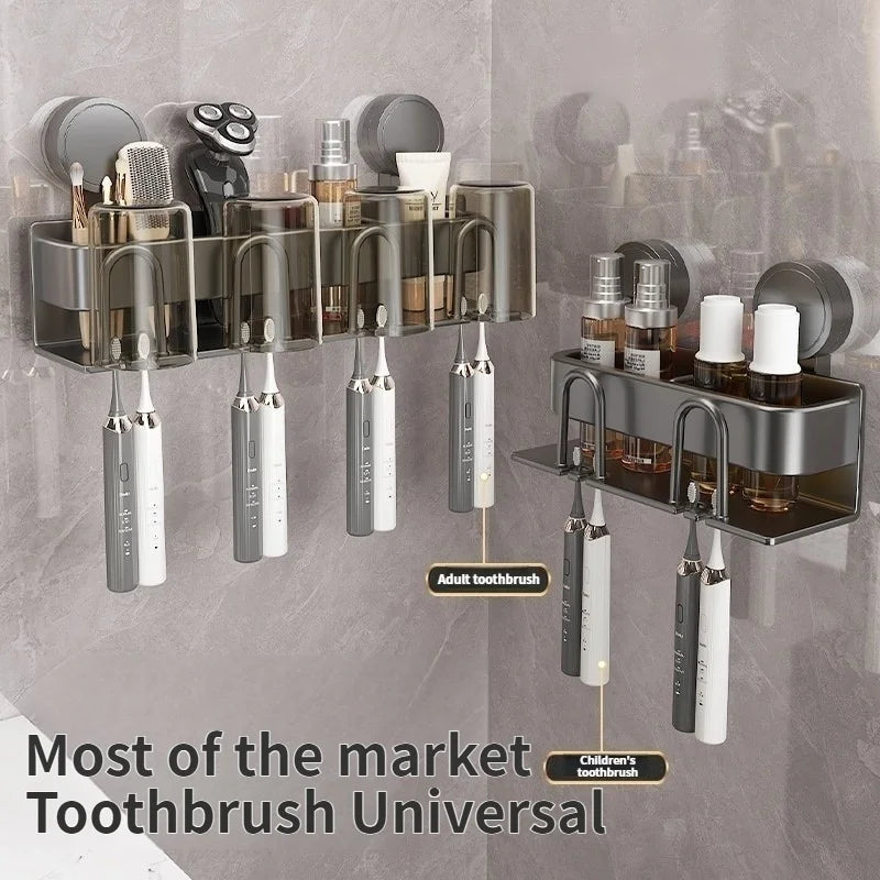 Drill-Free Suction Cup Electric Toothbrush Holder with Cup