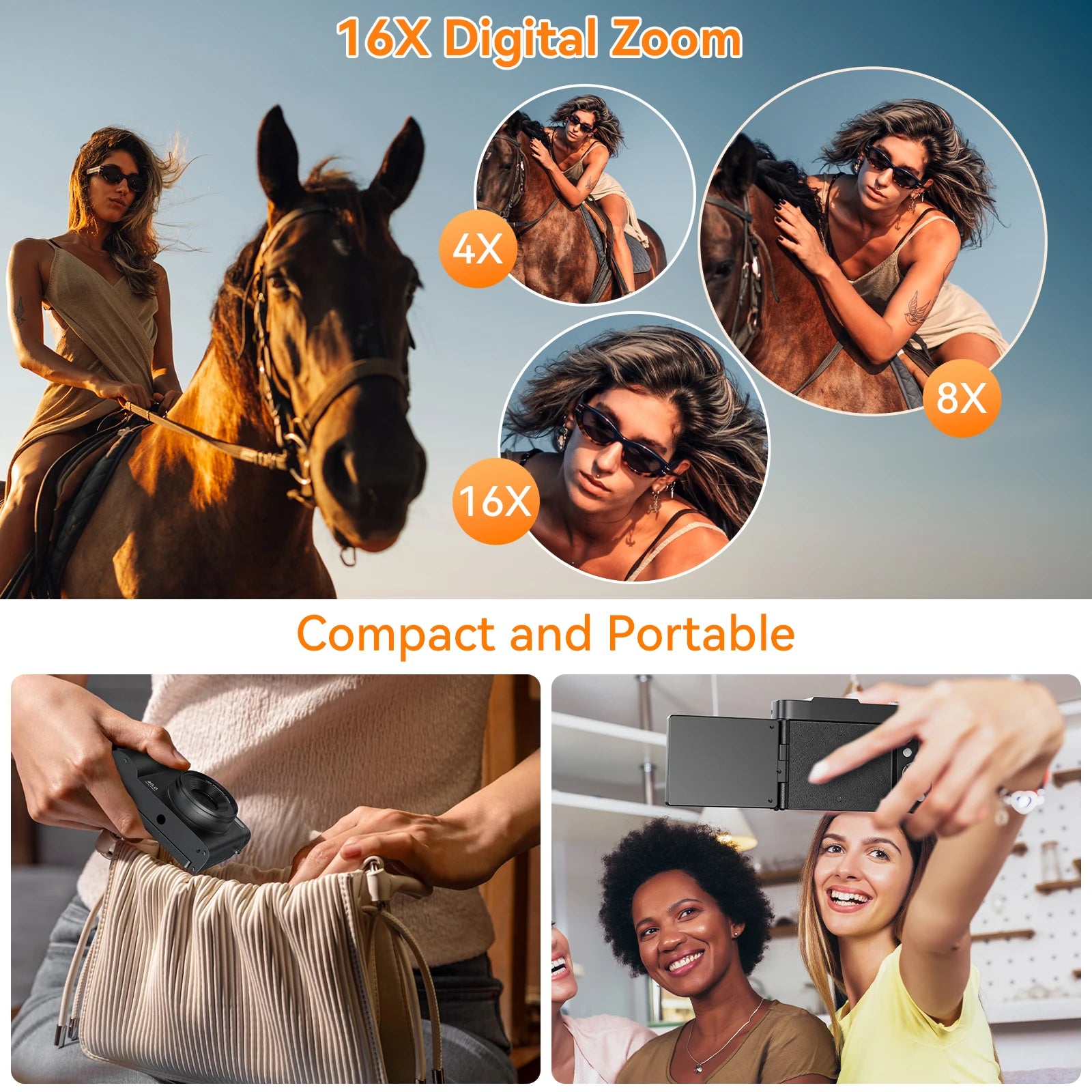Digital Camera for Photography Camera with 2.8" 180° Flip Screen 16X Shoot Camara with 32GB Micro SD Card for Beginner Gifts Peaceful Pleasures Health and Wellness