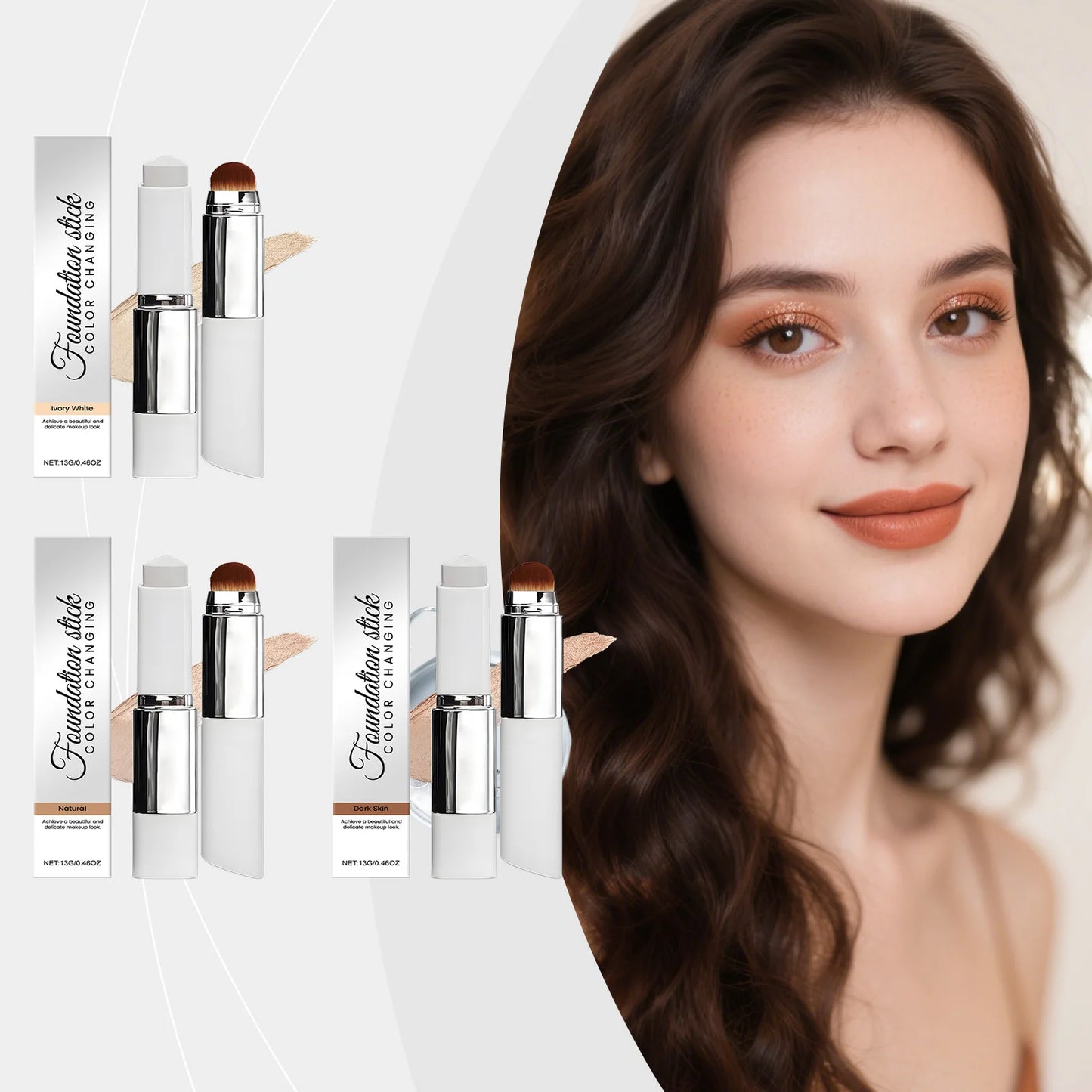 2-in-1 Foundation & Concealer Stick with Brush – 3 Shades