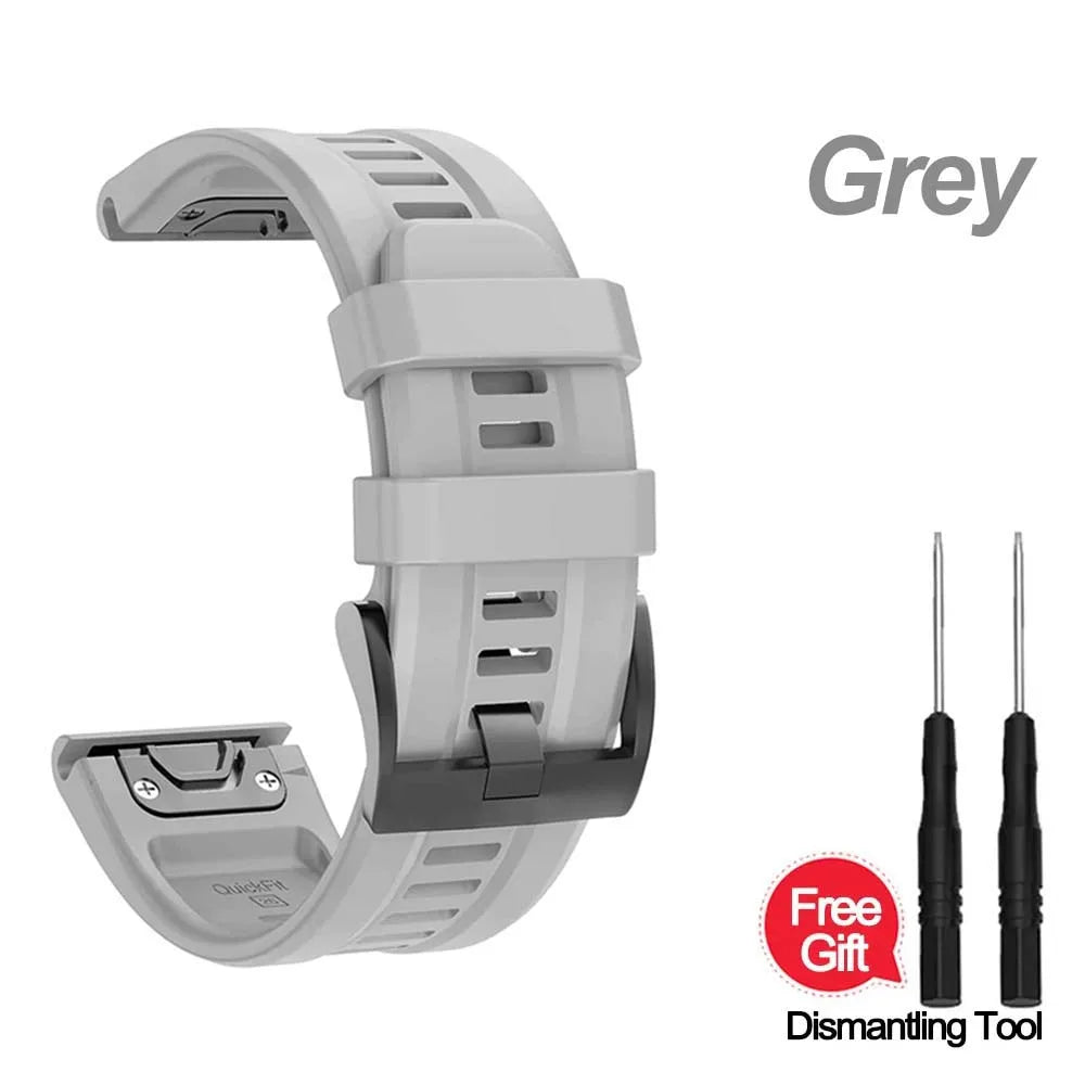 Silicone Watch Band for Garmin Fenix 7X 6X 5X – 22mm & 26mm Peaceful Pleasures Health and Wellness Grey QuickFit 26mm