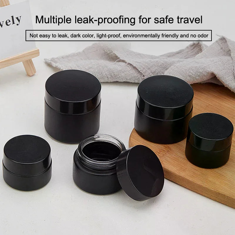 Plastic Lid Empty Jars Black Glass Cream Jar Cosmetic Container 10/30/60g Glass Bottle Make Up Container Travel Cosmetic Jars Peaceful Pleasures Health and Wellness