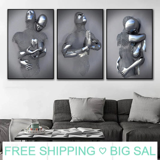 Abstract Couple Portrait Canvas Wall Art | Nordic Pop Print Canvas Wall Art Print Peaceful Pleasures Health and Wellness