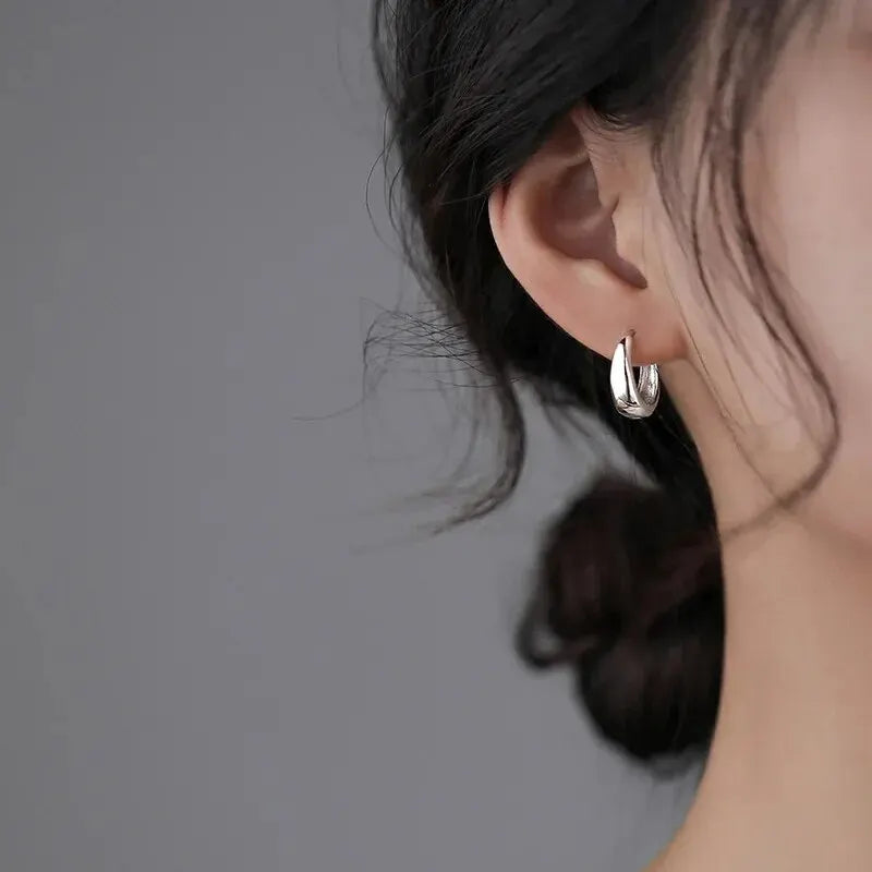 925 Sterling Silver Korean Geometric Hoop Earrings – Women