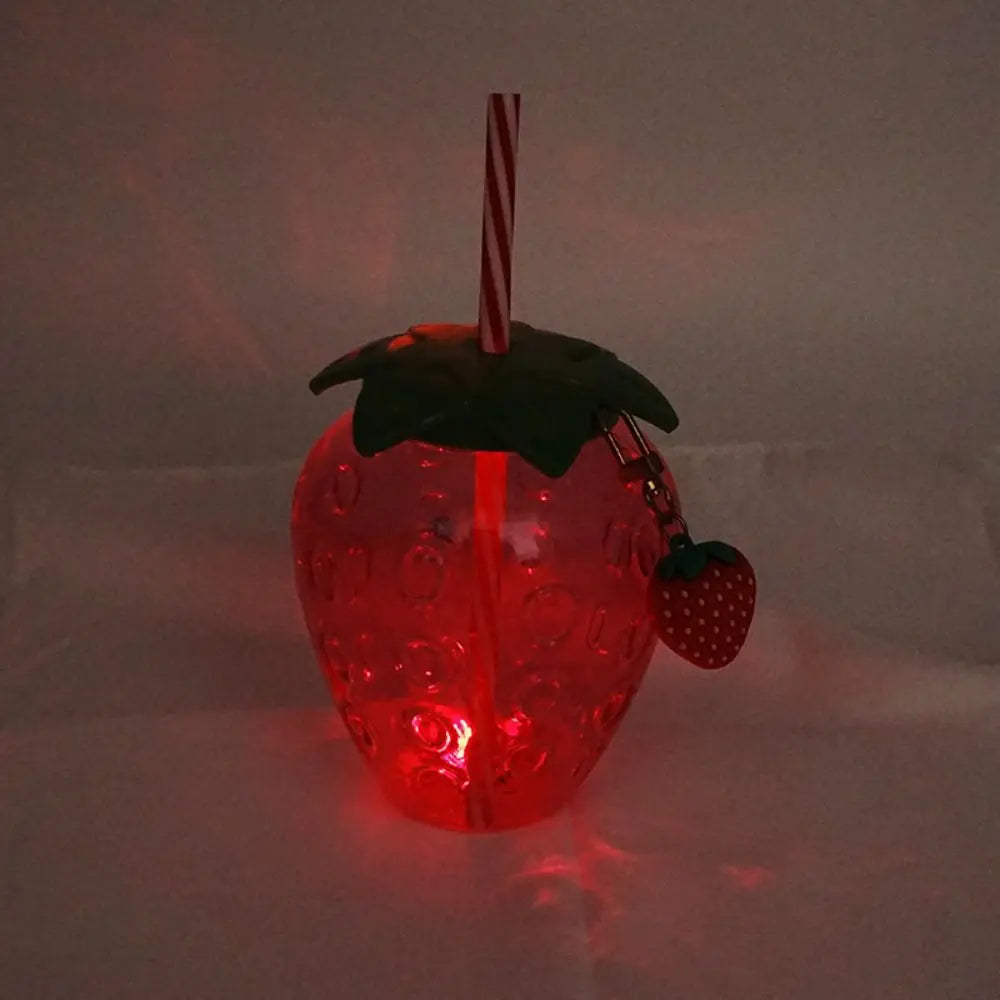 Lovely Cartoon Fruit Straw Cup Strawberry Pineapple Food Grade Plastic Drinkware Tea Milk Juice Multicolor Fruit Cup Summer Peaceful Pleasures Health and Wellness red-stawberry-light <0.25L