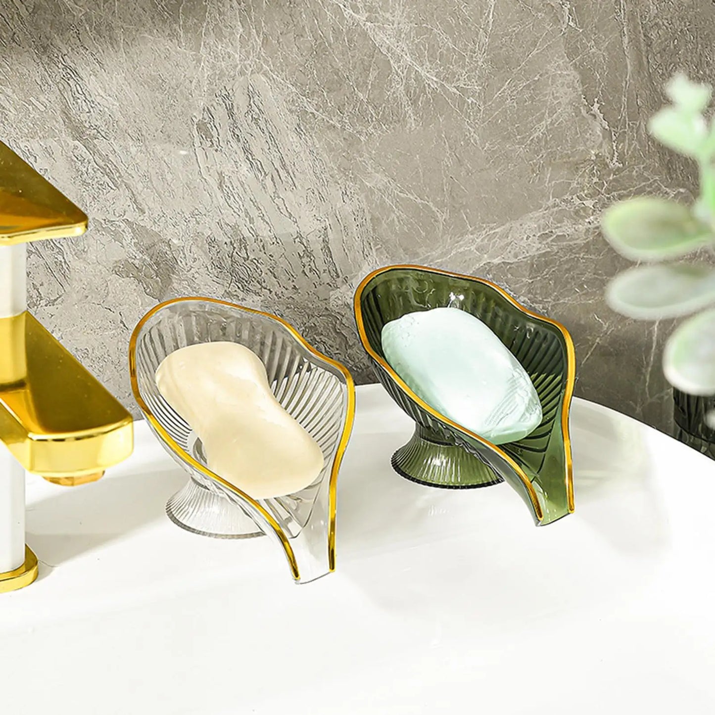 Leaf Self-Draining Soap Dish – Clear Non-Slip Soap Holder Tray