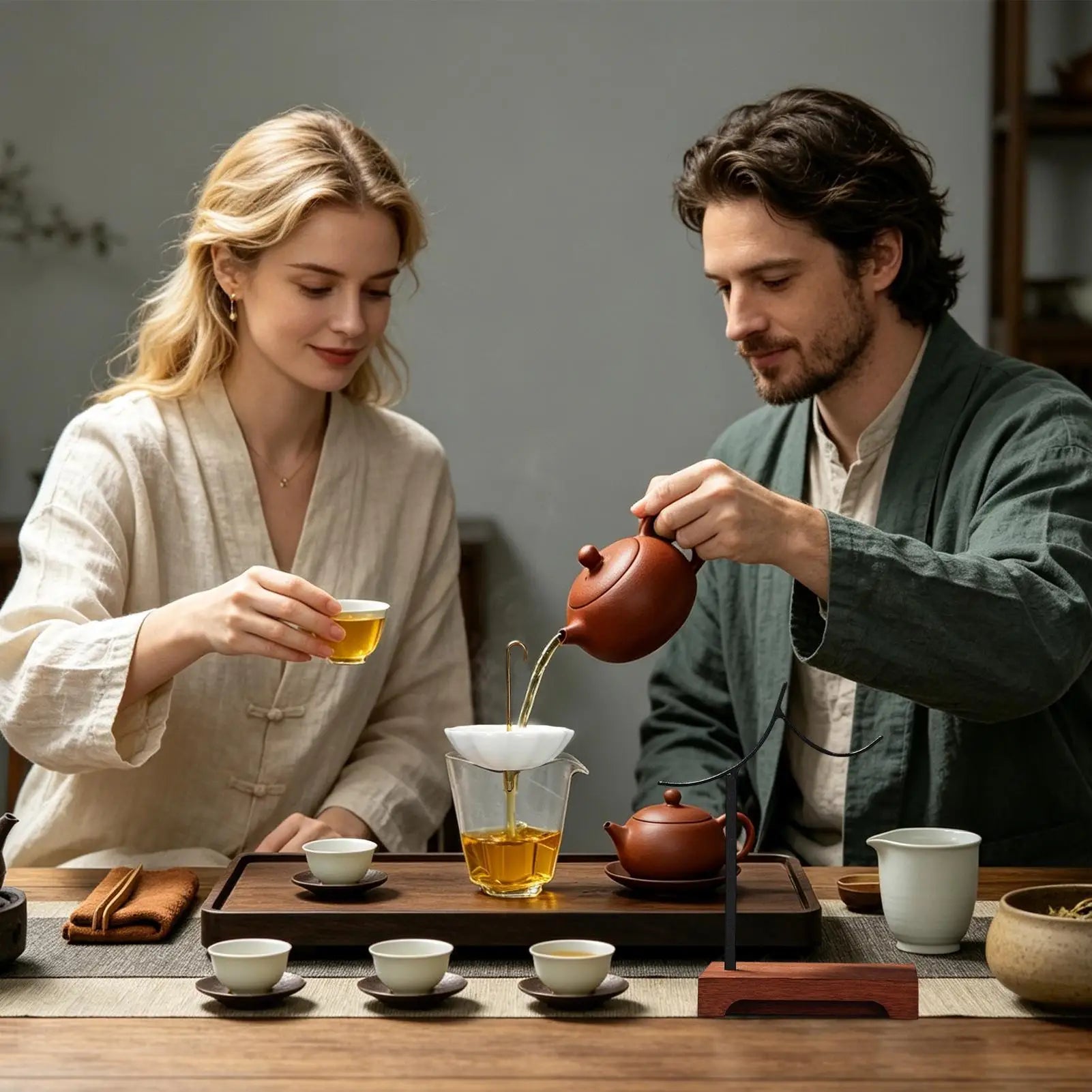 Tea Strainer Umbrella Design Ceramic Leaf Colander with Stand Strainers for Loose Tea for Enhances Flavor Softens Water Cooking Peaceful Pleasures Health and Wellness