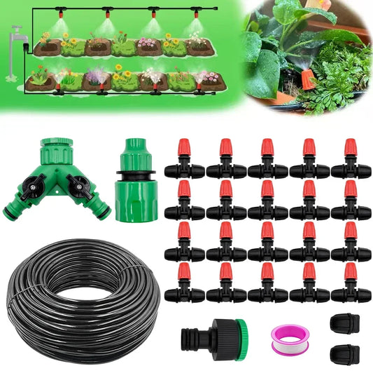 10M-30M Mist Irrigation Kits Plant Watering System, 1/4" Drip Tubing Hose and Two-Ways Connector, Locking Misters,Garden Peaceful Pleasures Health and Wellness