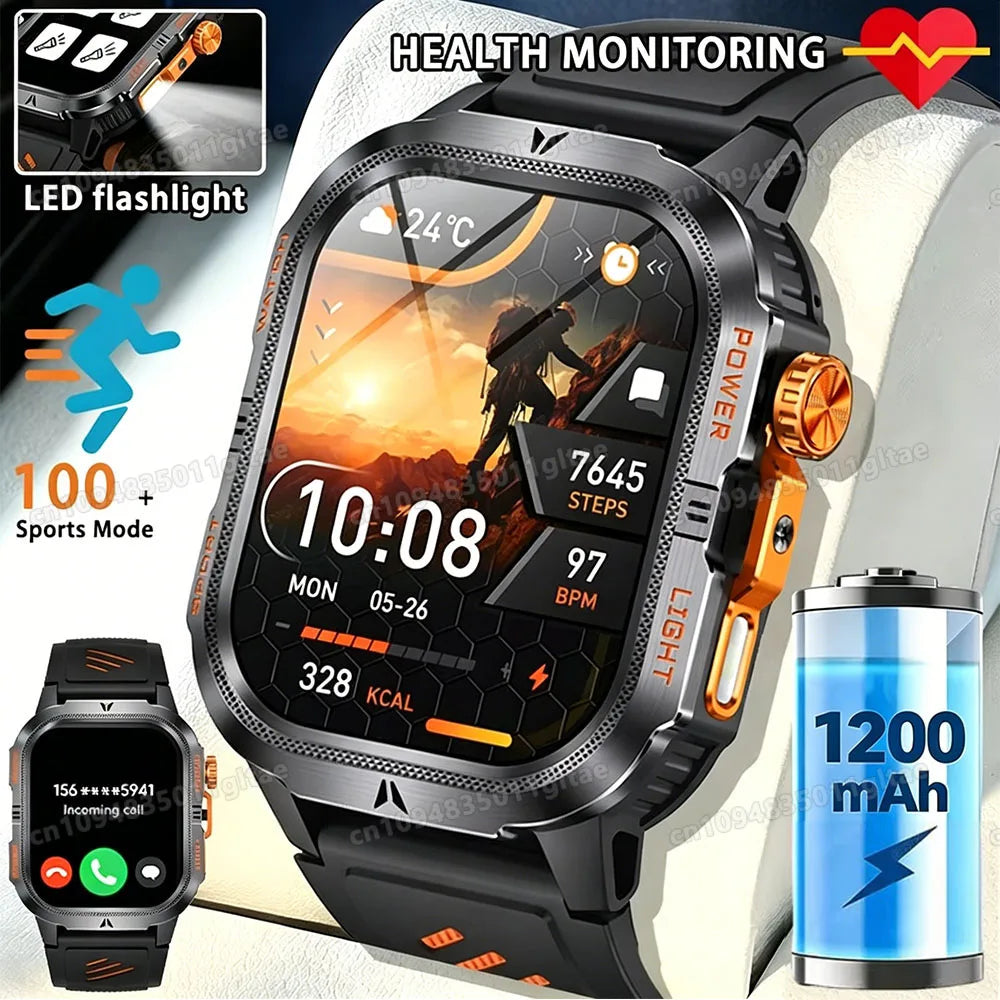2026 New Military Smart Watch Men IP67 3ATM Outdoor Sports Fitness Tracker Blood Pressure Health Monitor BT Calls GPS Smartwatch Peaceful Pleasures Health and Wellness