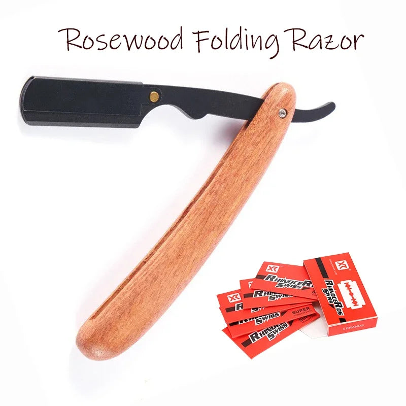 Men's Folding Straight Razor – Stainless Steel & Wood Handle