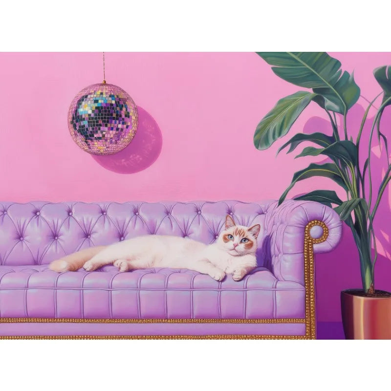 Vintage Trendy Cute Black Cat with Disco Ball&Tropical Drink Cocktail Poster Canvas Painting Wall Art Pictures Home Decor Gift Peaceful Pleasures Health and Wellness
