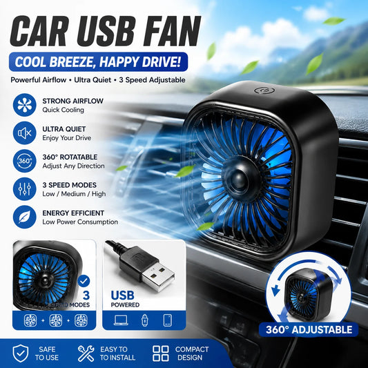 Universal Auto Air Outlet Fan Mini USB Powered With LED Mood Light 360 Adjustable Swivel Clip On Vent Quiet Portable Fan Peaceful Pleasures Health and Wellness