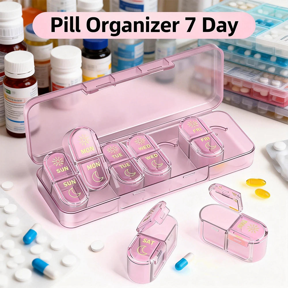 Pill Organizer, Pill Box 7 Day Am & Pm Pill Organizer 7 Days,Weekly Pill Case 2 Times a Day,Medicine Organizer for Travel Peaceful Pleasures Health and Wellness