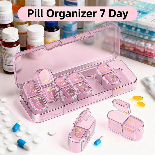 Pill Organizer, Pill Box 7 Day Am & Pm Pill Organizer 7 Days,Weekly Pill Case 2 Times a Day,Medicine Organizer for Travel Peaceful Pleasures Health and Wellness