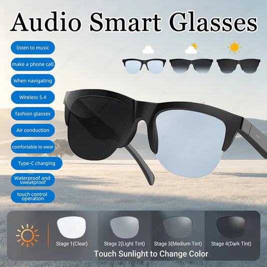 Smart Glasses Photochromic Bluetooth Wireless Hands-Free Communication Audio Touch Control Multifunctional Outdoors Glasses New Peaceful Pleasures Health and Wellness
