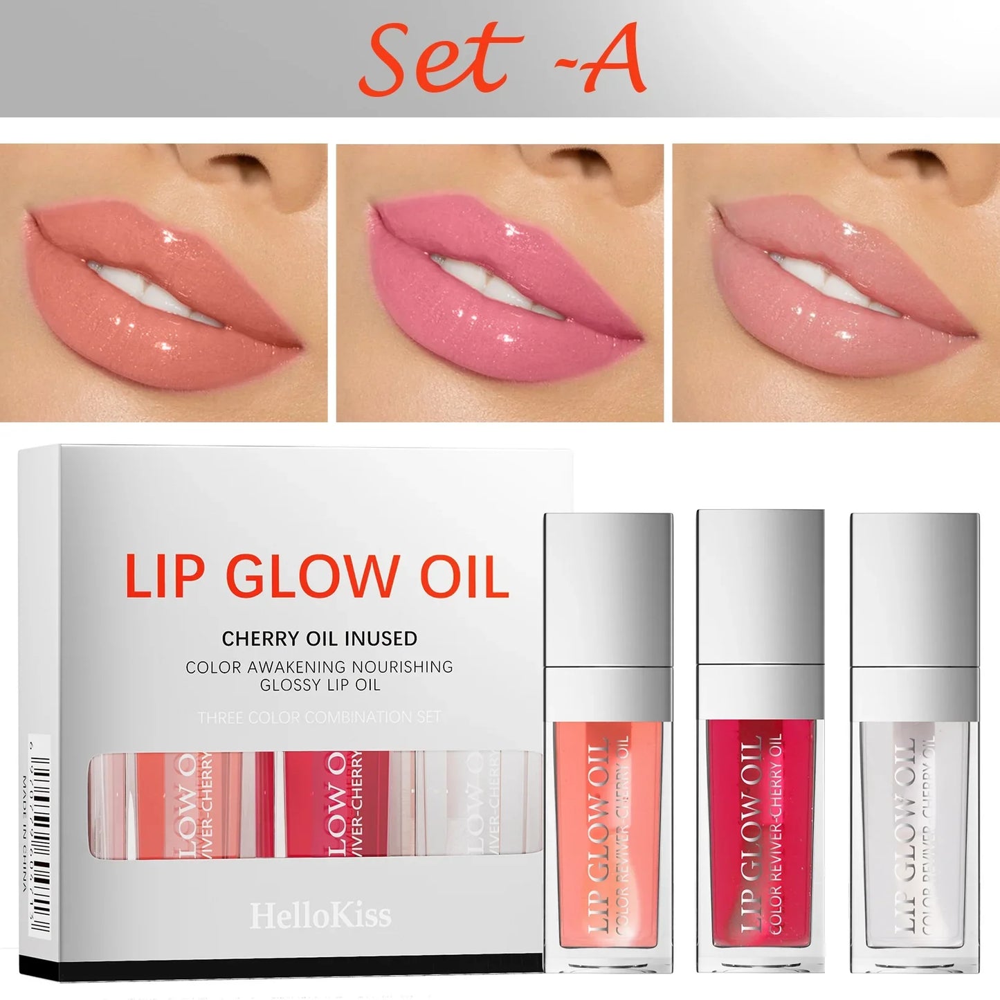 Hello Kiss Lip Oil Trio – Glossy, Hydrating & Long-Lasting