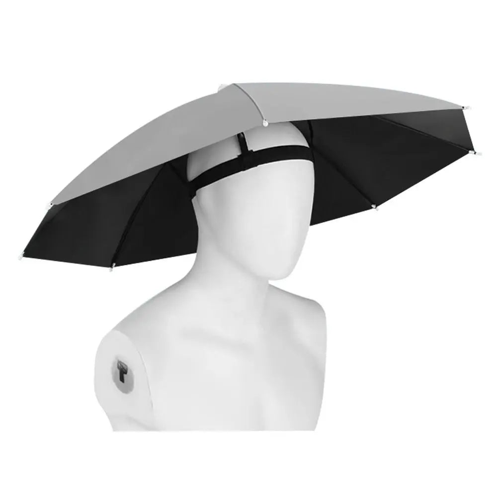 Portable Sunshade Head Umbrella Hat Windproof Elastic band Rain Gear Head Wearing Head Hats Peaceful Pleasures Health and Wellness Gray