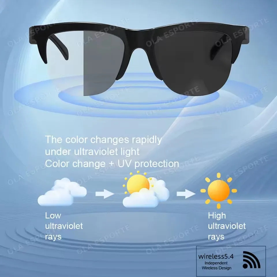 F02 Photosensitive Color Change Smart Glasses Bluetooth Voice Calls Control Music UV Polarized Sunglasses Headphone Smartglasses Peaceful Pleasures Health and Wellness