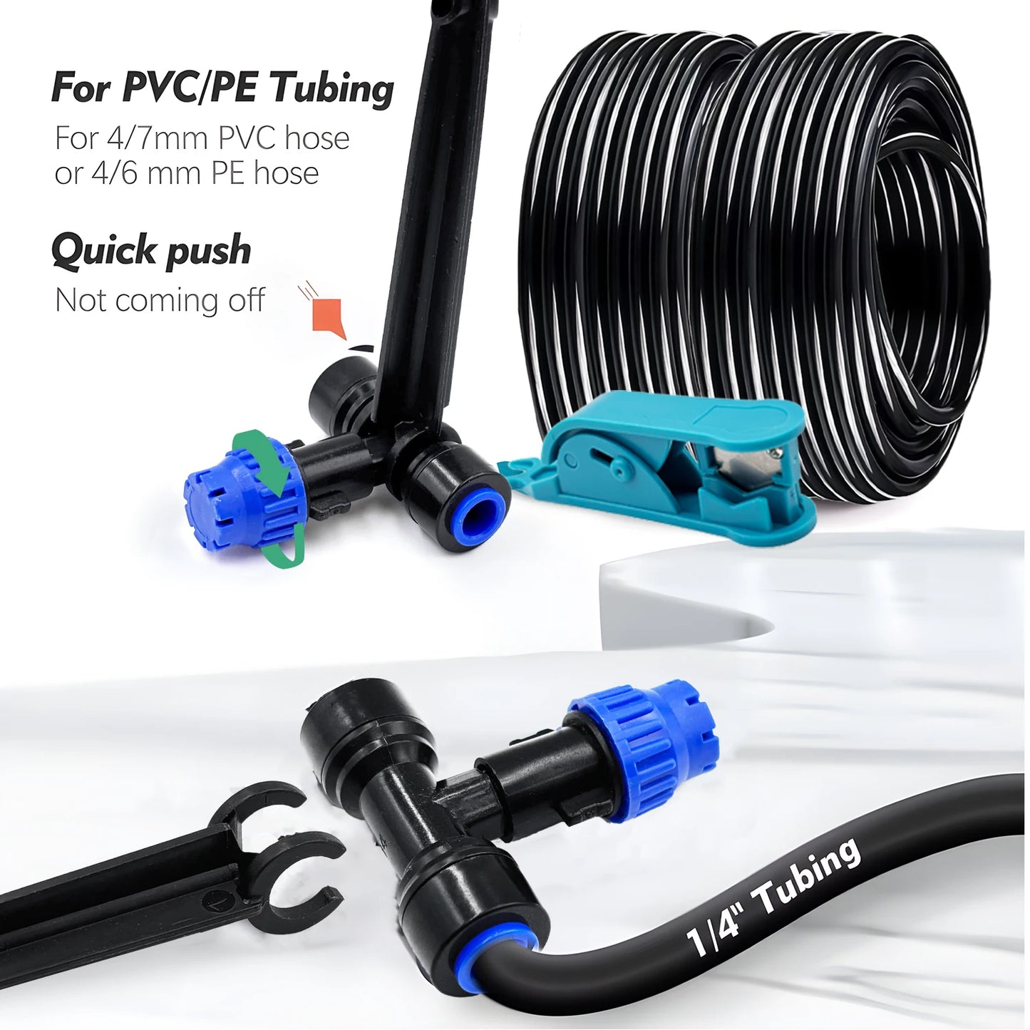 Garden Irrigation Watering Kit 6mm Quick Push Slip Lock 1/4" Outdoor Drip Sprayer 8-hole Dripper with Stake Adjustable Sprinkler Peaceful Pleasures Health and Wellness