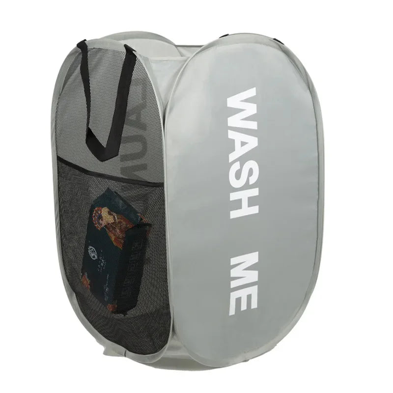 Portable Mesh Pop-Up Laundry Hamper | Collapsible Basket Collapsible Laundry Hamper Peaceful Pleasures Health and Wellness Grey