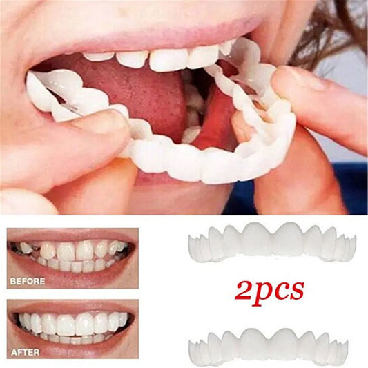 Upper Lower Temporary Comfort Fit Fake Teeth Cosmetic Denture Smile Veneers False Teeth Brace Cover With Gutta Percha Glue Gel Peaceful Pleasures Health and Wellness white