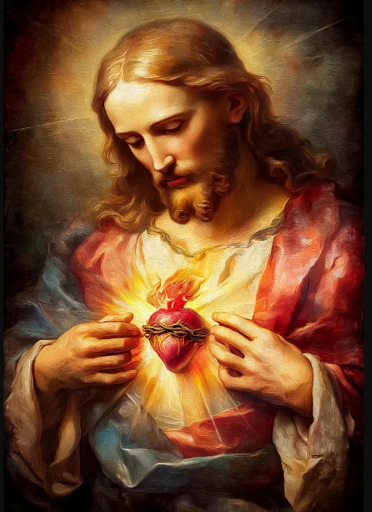 Sacred Heart Jesus & Virgin Mary Canvas Wall Art | Religious Print