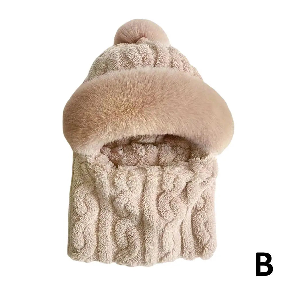 Women's Hooded Plush Winter Beanie – Windproof Ski Cycling Cap