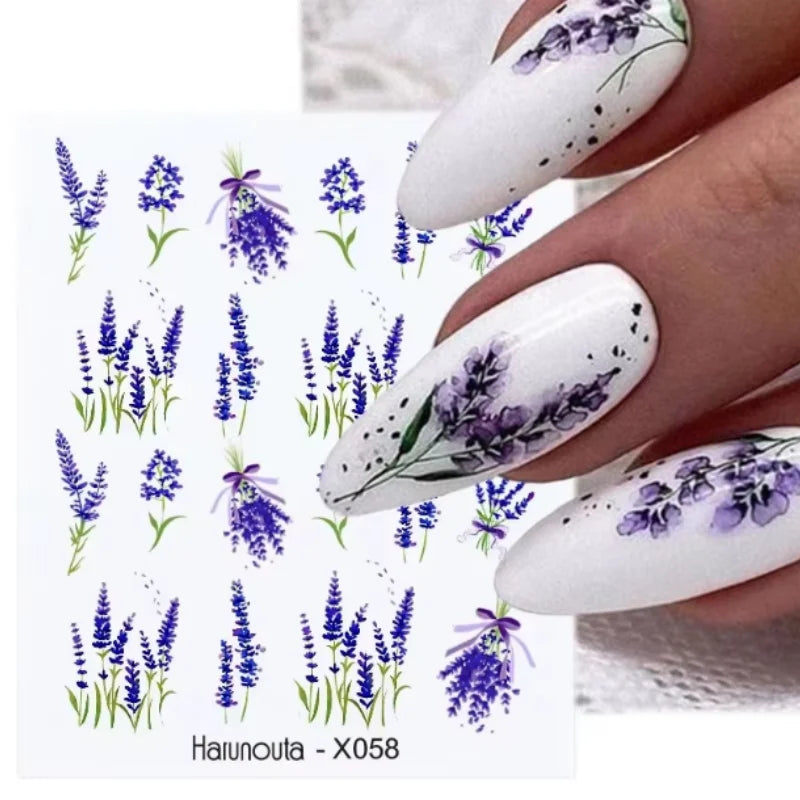Harunouta 1 Sheet Nail Water Decals Transfer Lavender Spring Flower Leaves Nail Art Stickers Nail Art Manicure DIY Peaceful Pleasures Health and Wellness