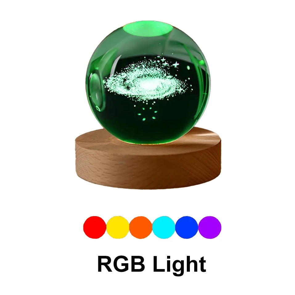 6cm Bedside RGB Lamp Solar Theme Cosmos Series Crystal Ball Night Lights Milky Way Moon Small Ornaments for Desk Creative Gift Peaceful Pleasures Health and Wellness Galaxy-RGB USB Plug