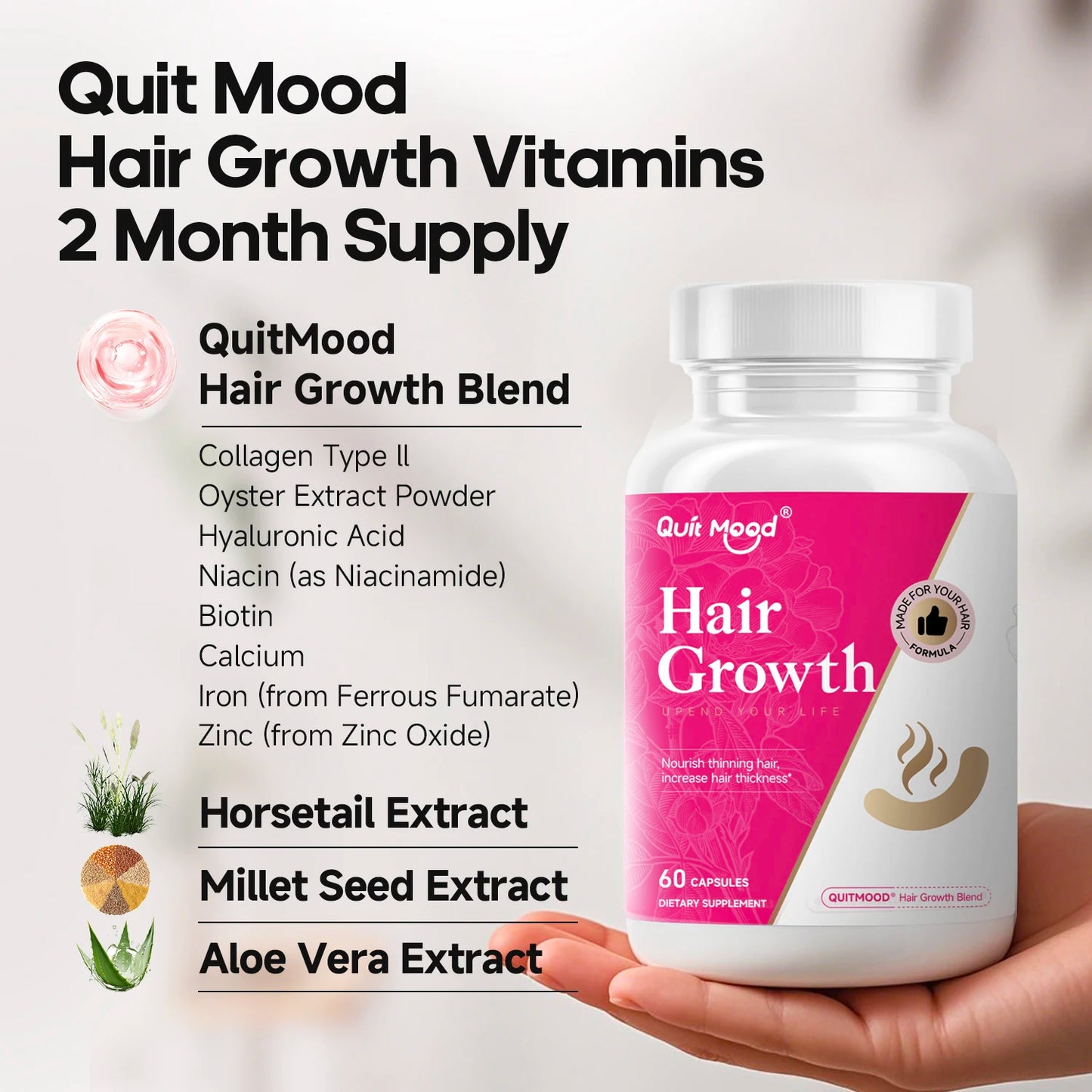 Hair Growth Capsules with Collagen Type II & Biotin – Thicker, Stronger Hair | 60 Capsules | 30-Day Supply Peaceful Pleasures Health and Wellness