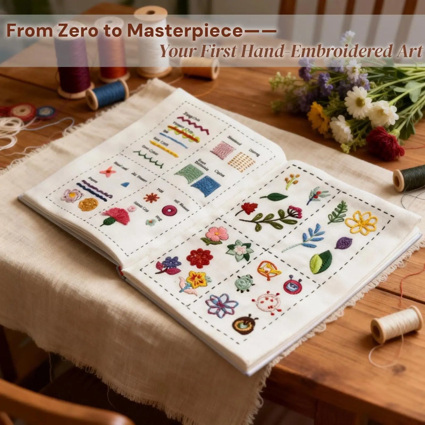2026 Upgraded Embroidery Stitch Book Kit|Includes Embroidery Hoop,86 Tools,65 Water-Soluble Patterns &106 Stitches With Guides Peaceful Pleasures Health and Wellness