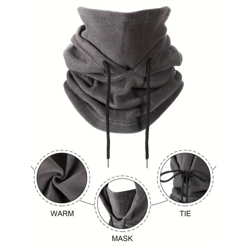1pc/3pcs Winter Warm Fleece Neck Warmer Hat Solid Adjustable Drawstring Ski Balaclava Mask Windproof Cycling Hooded Cap Unisex Peaceful Pleasures Health and Wellness
