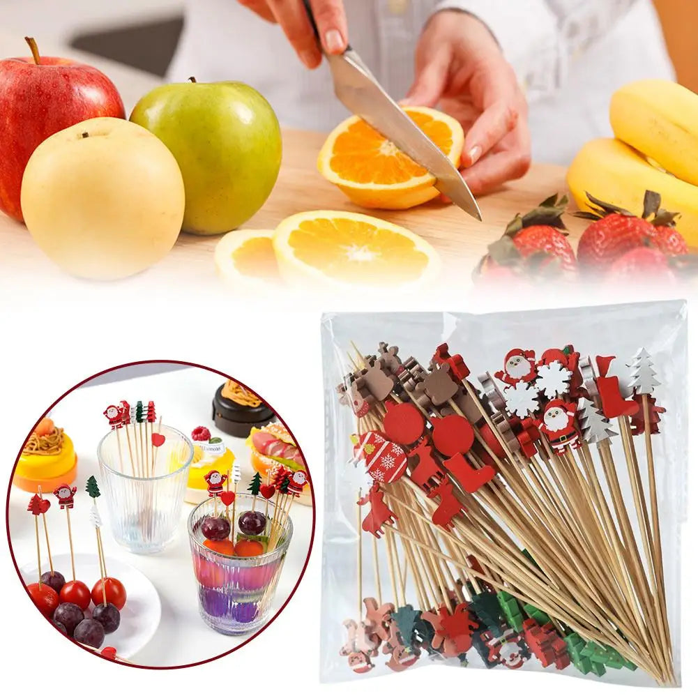 Christmas Bamboo Cocktail Picks 50/100pcs | Festive Food Sticks Holiday Food Picks Peaceful Pleasures Health and Wellness