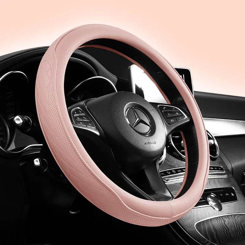 Napa Leather Perforated Patchwork Car Steering Wheel Cover, Non-slip, Breathable, Universal 15 Inch (Approx. 38.1cm) Peaceful Pleasures Health and Wellness