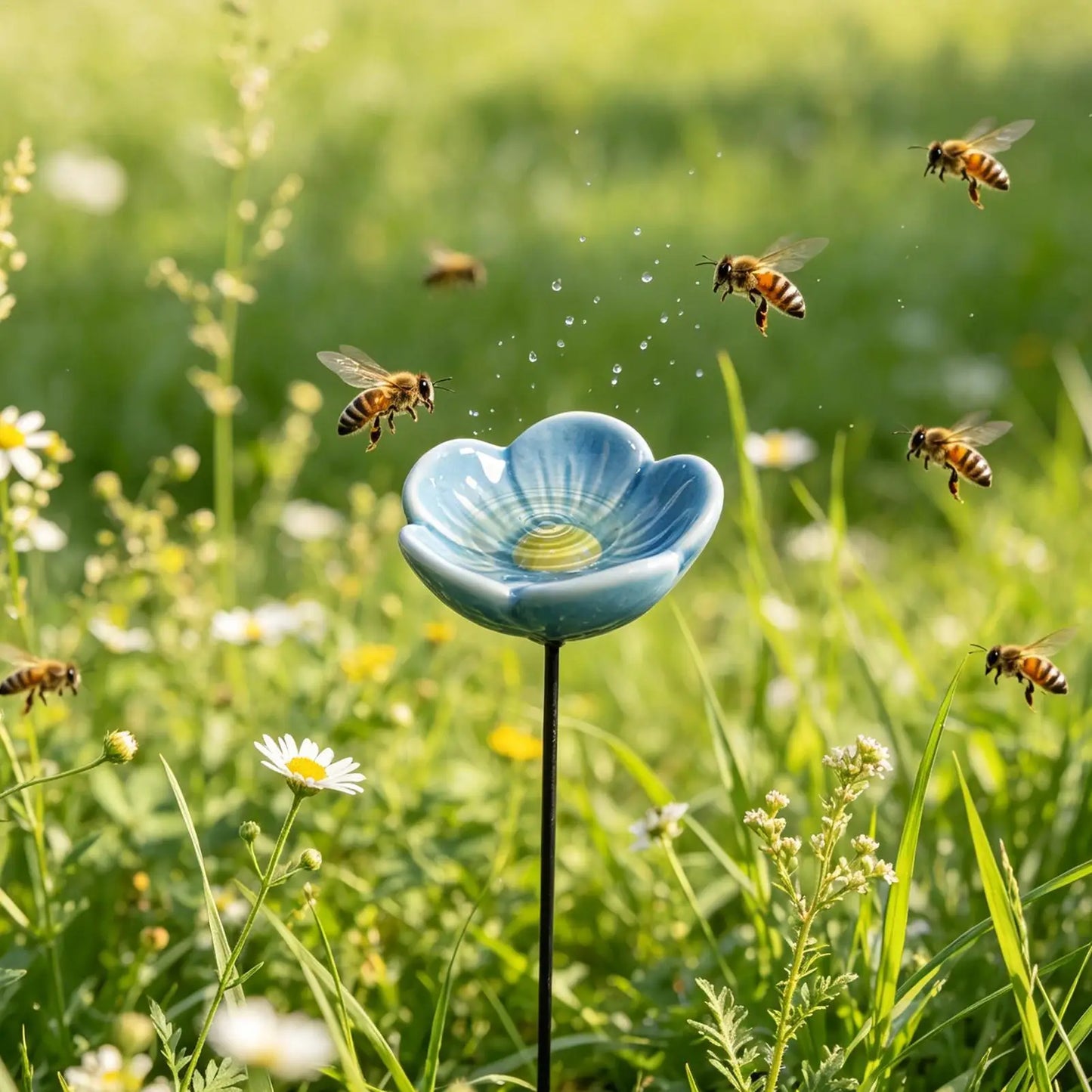Porcelain Bee Watering Station | Flower Garden Decor Ornament