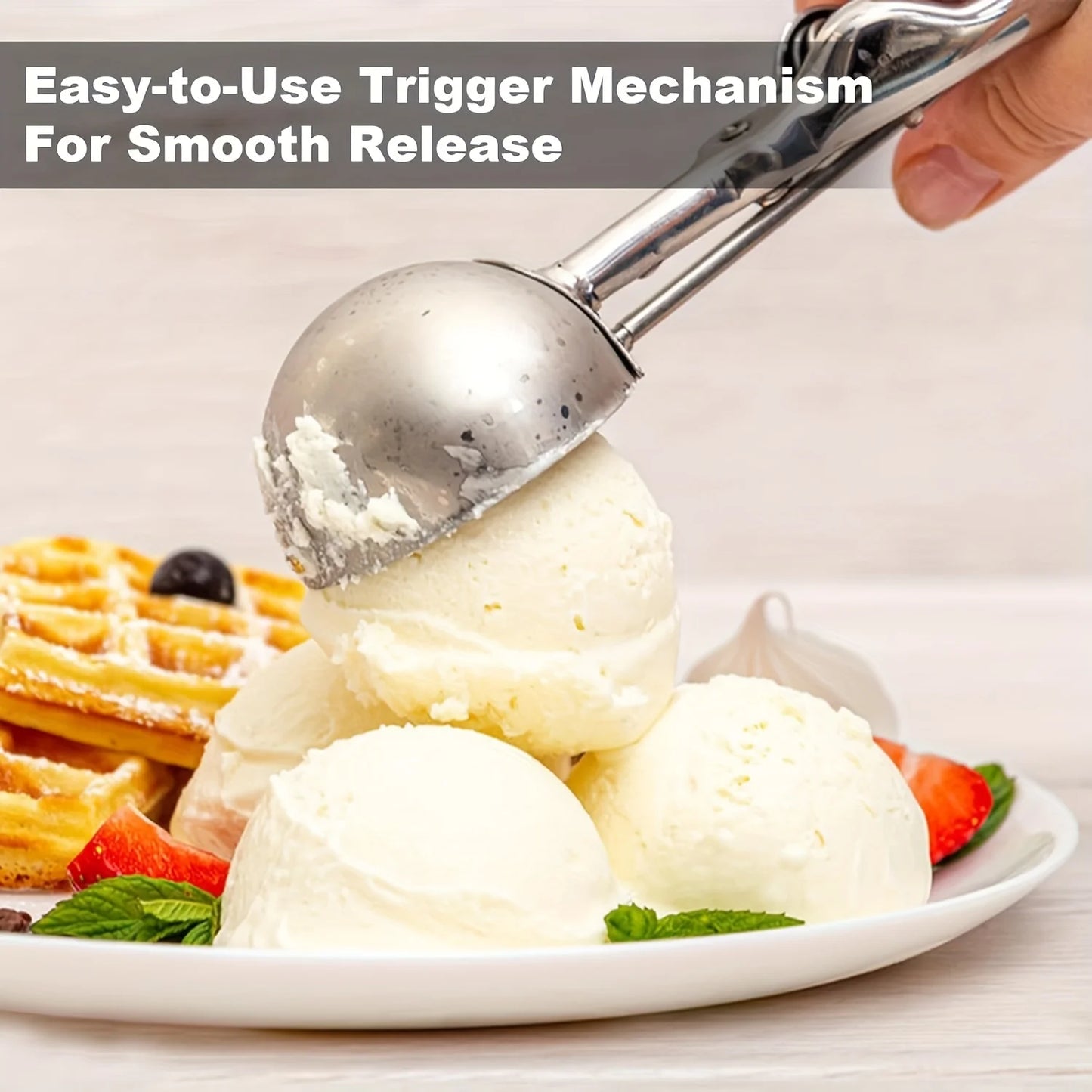 Stainless Steel Ice Cream Scoop with Trigger Release Food-Grade Rust-Proof Dishwasher Safe Multi Cookie Scoop for Kitchen Family Peaceful Pleasures Health and Wellness