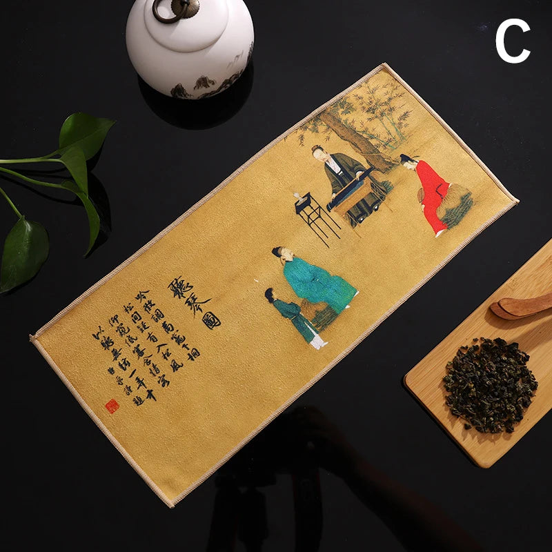Chinese Painted Tea Towel | Super Absorbent Tea Set Cloth Tea Set Towel Peaceful Pleasures Health and Wellness C