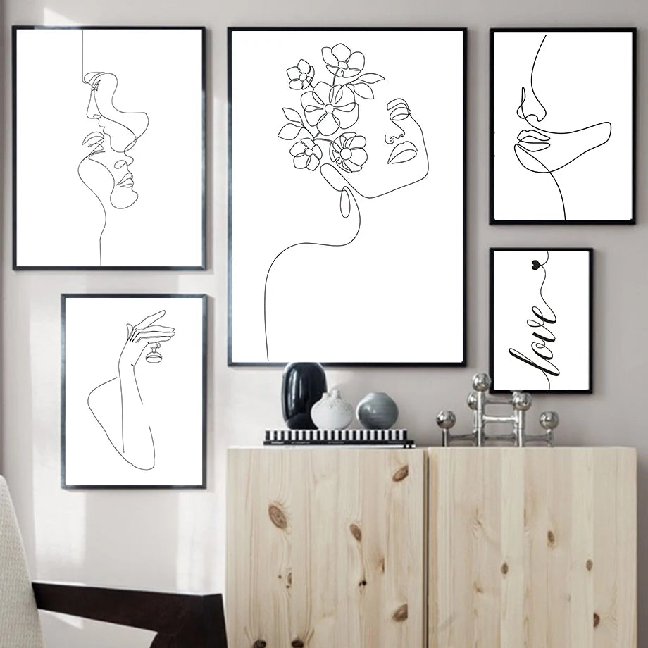 Posters Prints Canvas Painting Nordic Minimalist Wall Art Pictures For Living Room Home Decor Abstract Woman Face Hands Line Peaceful Pleasures Health and Wellness