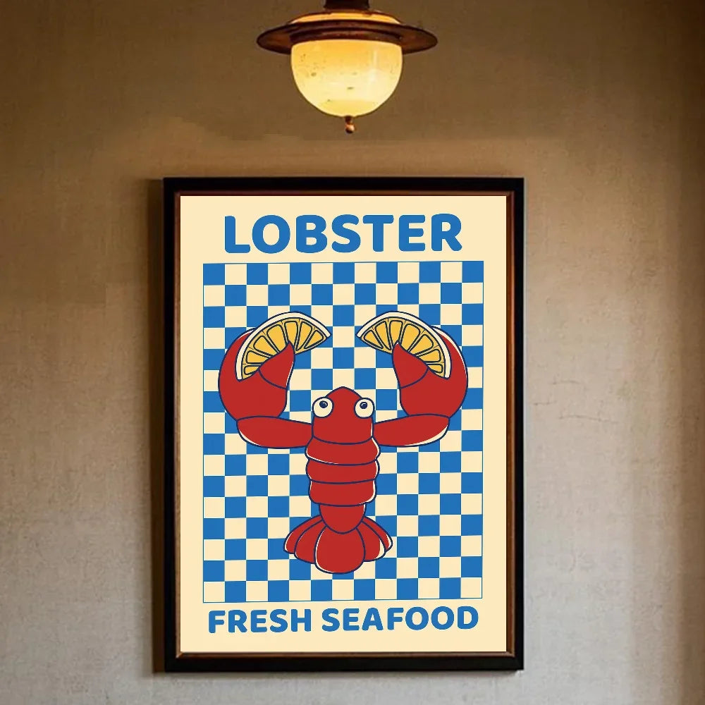 Colorful Sardines & Lobsters Canvas Wall Art | Ocean Fish Print