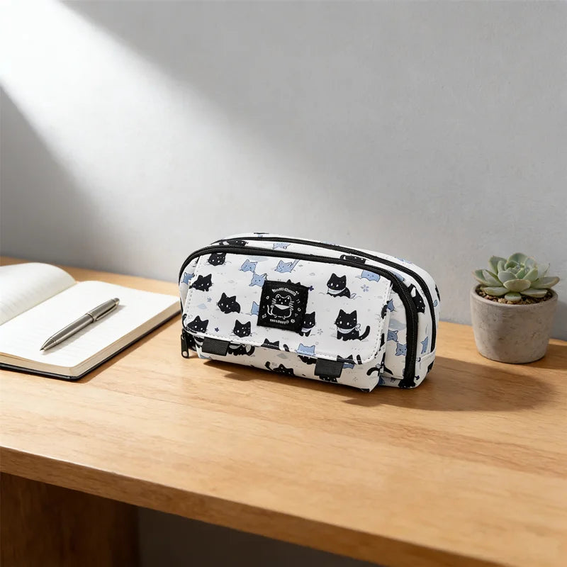 3-Layer Large Capacity Pencil Case – Cute Snow Cat Design
