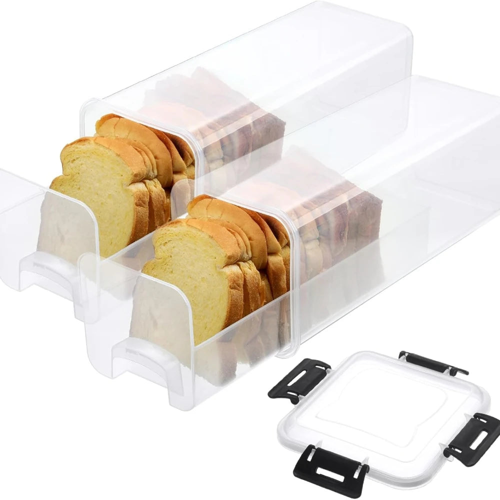 Clear Airtight Bread Box with Drawer Tray & Lid – Bread Loaf Storage Container