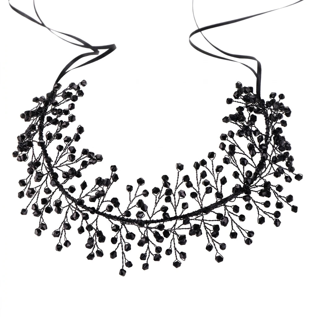 Beaded Red Leaf Bridal Wedding Headband Hair Accessory For Bride And Bridesmaid Peaceful Pleasures Health and Wellness black