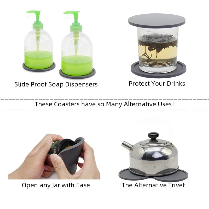 6-Piece Non-Slip Silicone Coaster Set with Holder – Round Cup Mats for Home & Kitchen