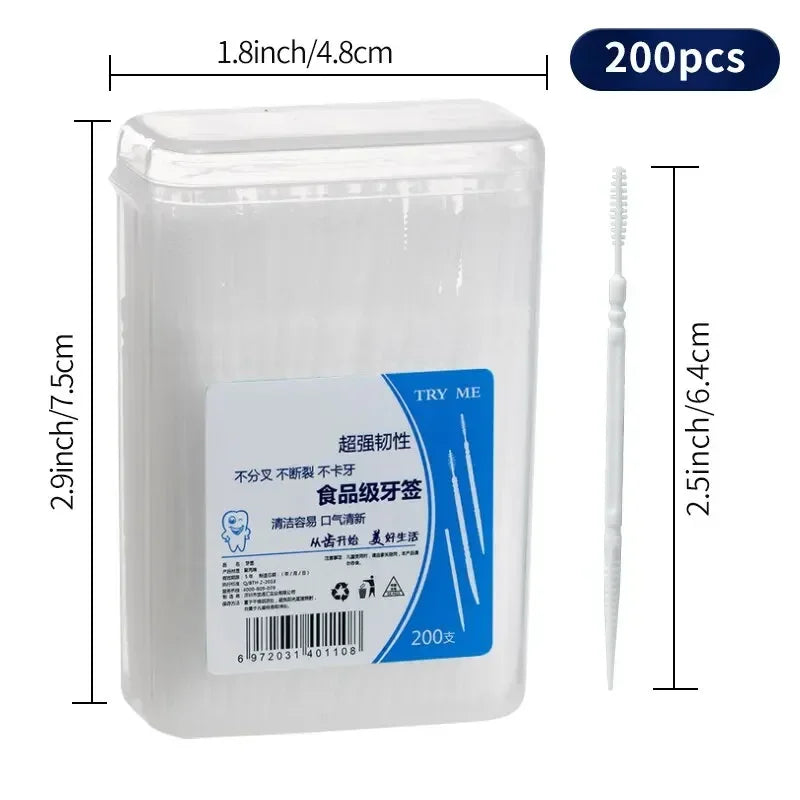 Toothpick Disposable Family Box Packed Portable Ultra Fine Pick Double Head High End Personality Creative Fruit Stick 200 Pieces Peaceful Pleasures Health and Wellness White 1x box