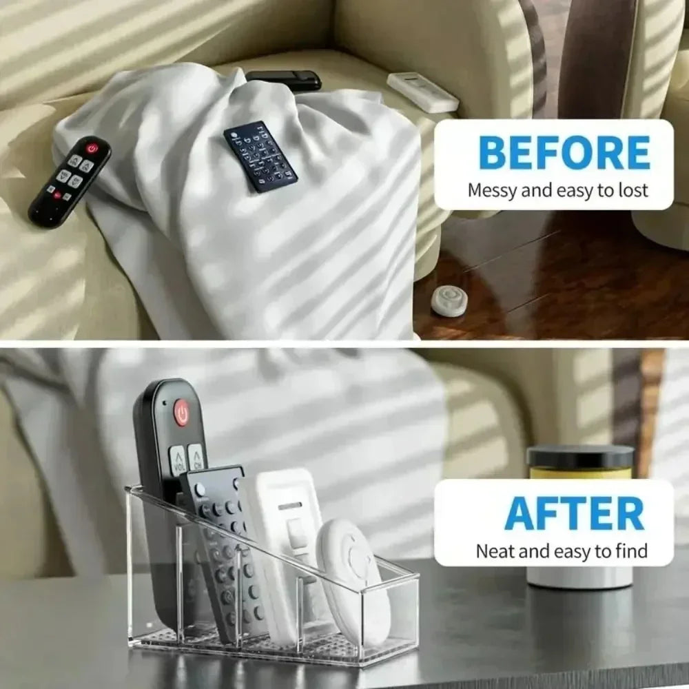 Romote Control Holder with 4 Compartments Clear Romote Holder Home Decor Kitchen Acccessories Make Up Orangizer Peaceful Pleasures Health and Wellness