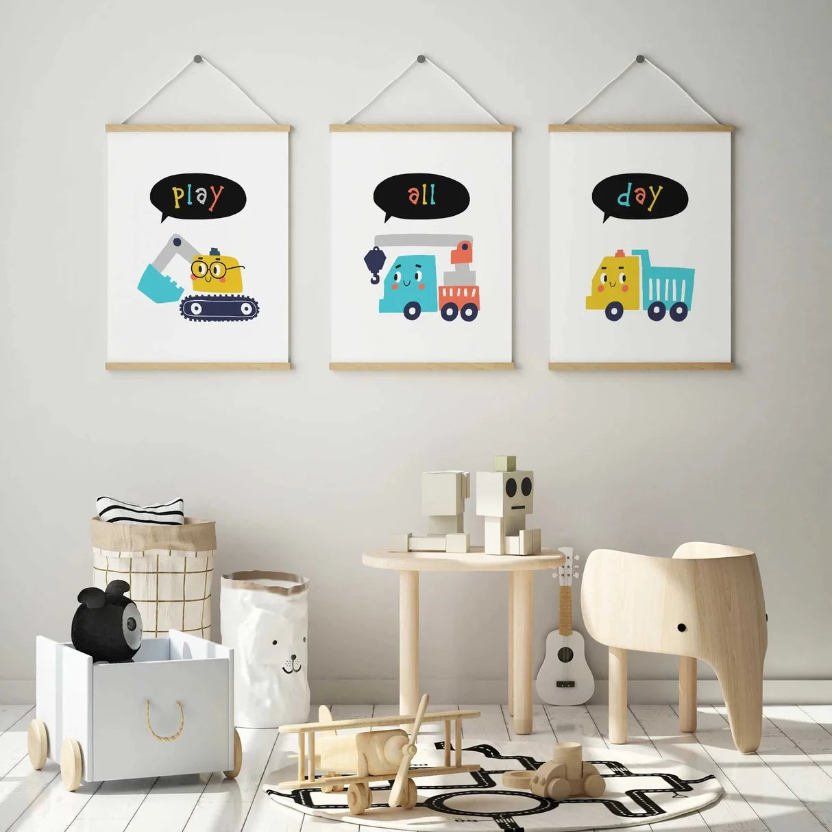 3-Piece Kids Construction Canvas Wall Art | Play All Day Print