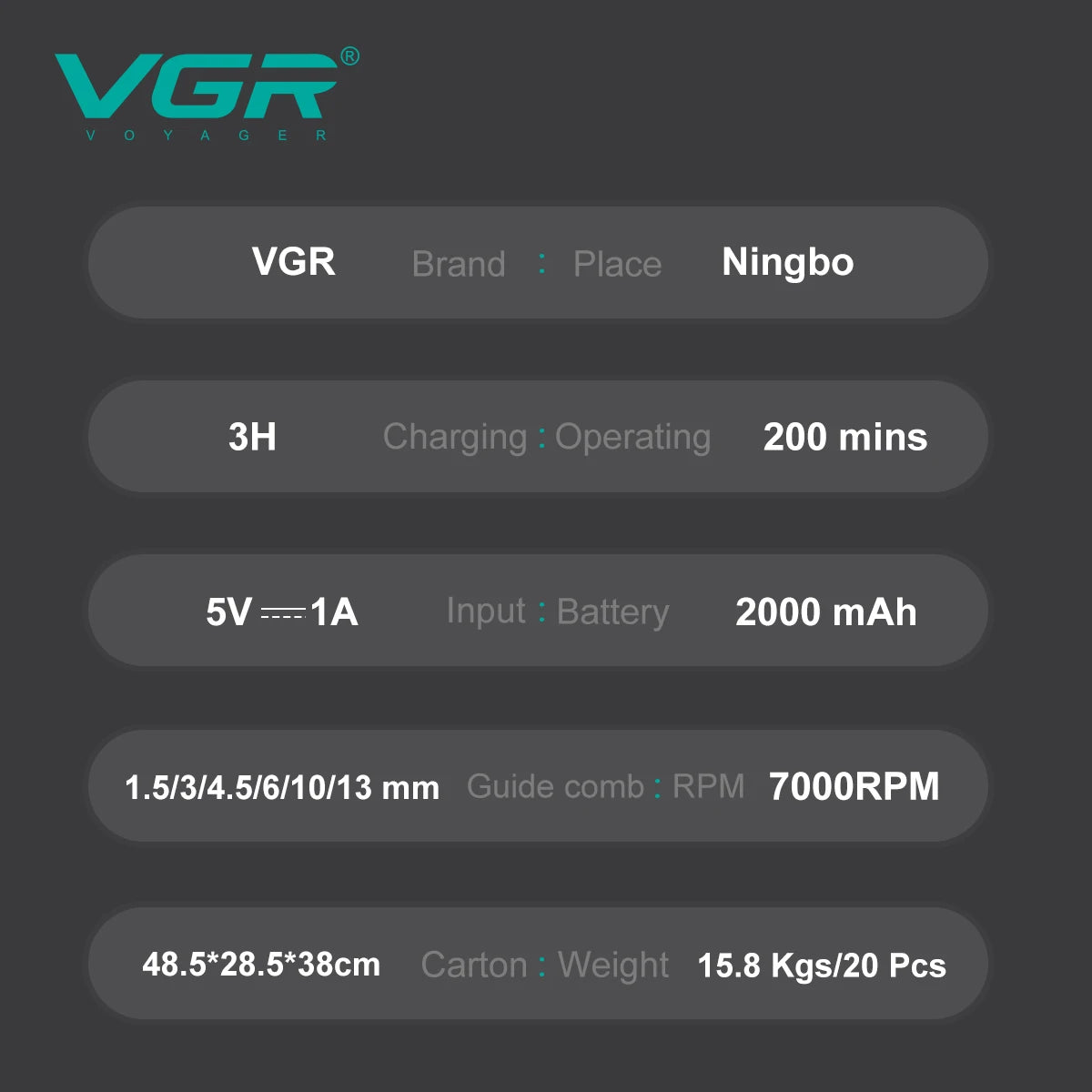 VGR electric men's hair clipper LED intelligent digital hair trimmer frosted multi gear adjustable electric push shear V-600B Peaceful Pleasures Health and Wellness