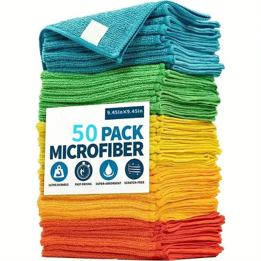 A Set of 20/50Pcs Cleaning Cloth Set in Random Colors, Multi-Functional and Absorbent, for Home, Kitchen, Living Room, Bedroom, Bathroom, and Furniture Stain Removal, Glass Cleaning, Microfiber Cleaning Cloth for Both Dry and Peaceful Pleasures Health and Wellness 50Pcs