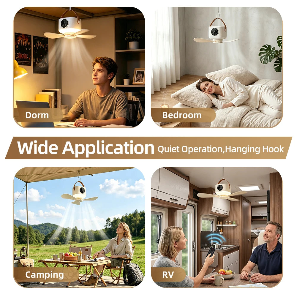 3 LED Light Portable Ceiling Fan 4 Speeds 4 Timers Support Mosquito Repellent Outdoor Camping Hanging Tent Fan with Remote Peaceful Pleasures Health and Wellness