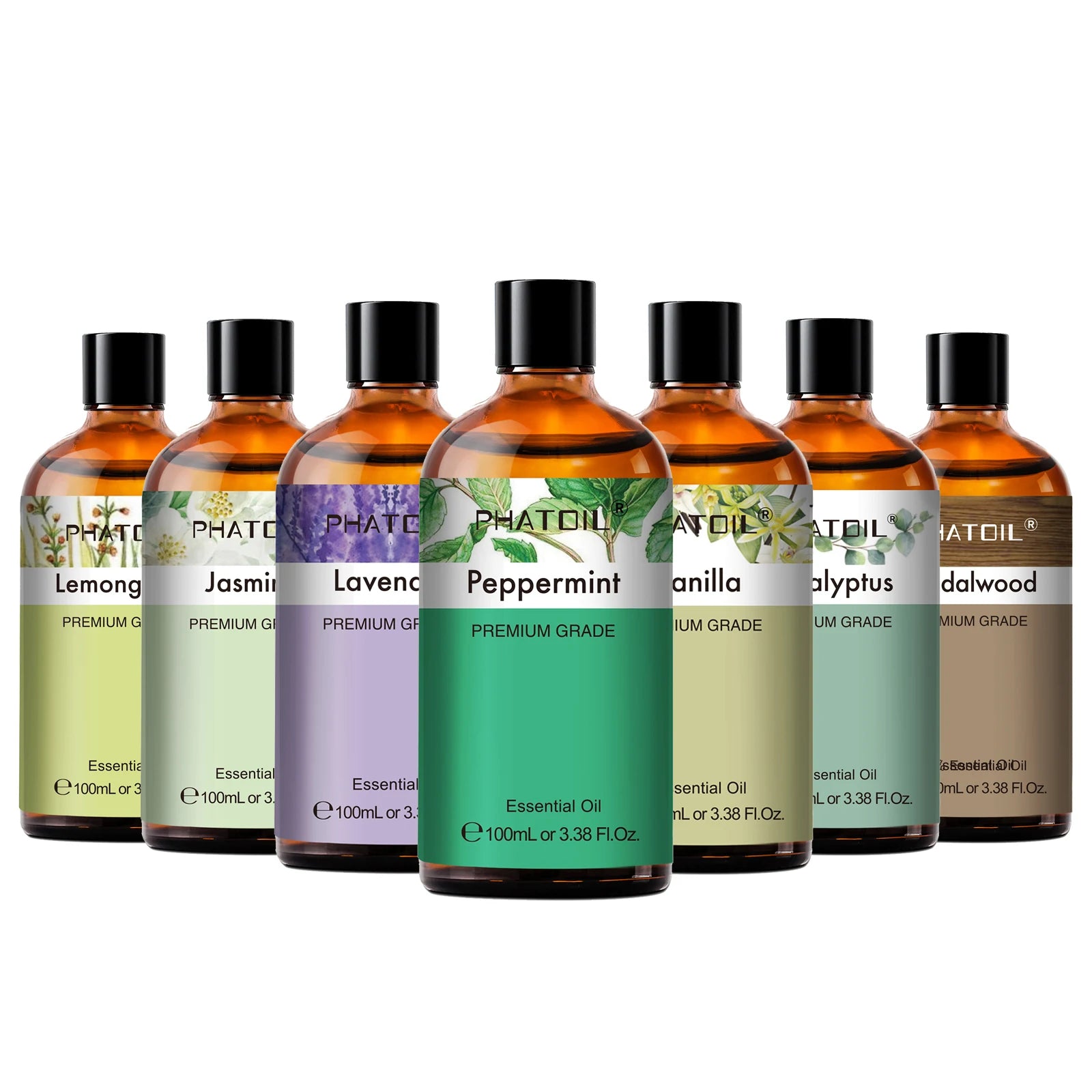 PHATOIL 100ml Aromatherapy Essential Oil-Lavender Rose Vanilla Eucalyptus Sandalwood Pine Needles for Diffuser,Candle Making Peaceful Pleasures Health and Wellness